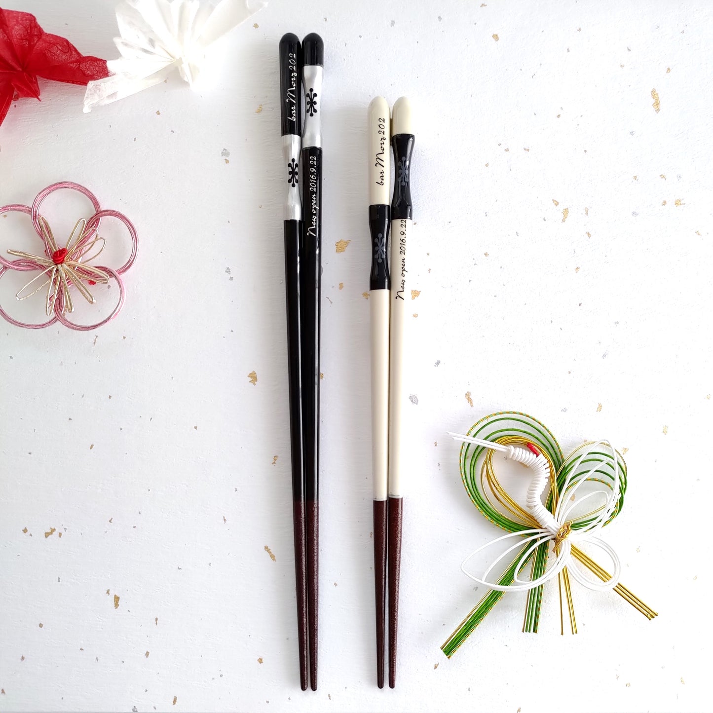 Heart of the forest Japanese chopsticks black white - DOUBLE PAIR