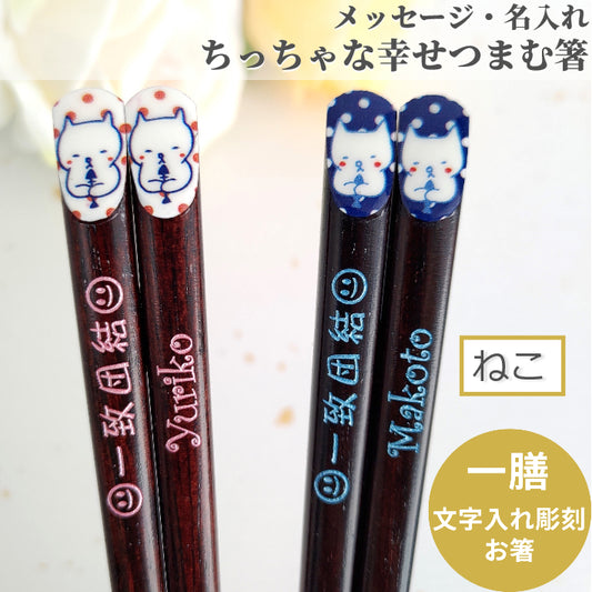 Cute Japanese chopsticks with shy cat blue red - SINGLE PAIR