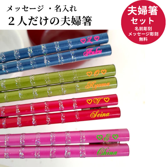 Colourful Japanese chopsticks with silver line - DOUBLE PAIR