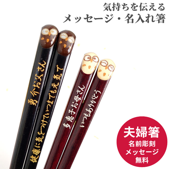 Lucky Owls Japanese chopsticks brown white - DOUBLE PAIR