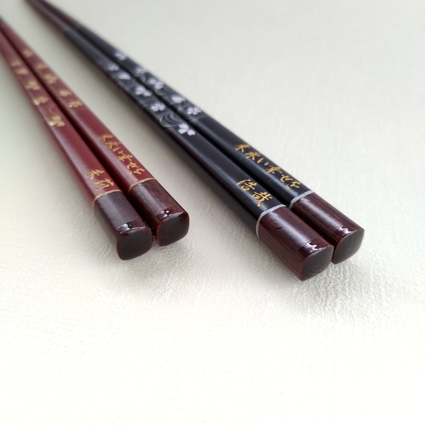Elegant Japanese chopsticks with cherry blossoms on river stream black red - SINGLE PAIR