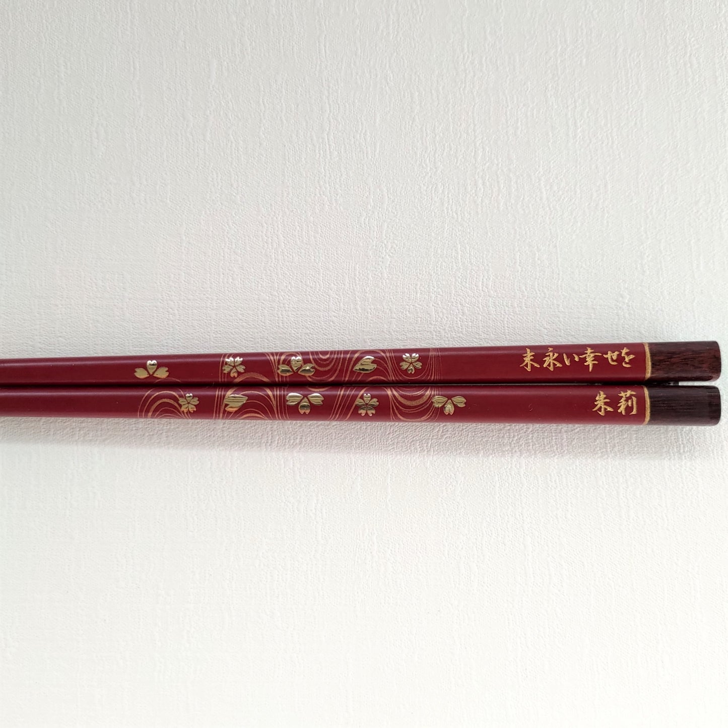 Elegant Japanese chopsticks with cherry blossoms on river stream black red - DOUBLE PAIR