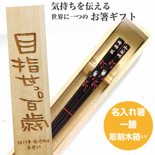 Cute Japanese chopsticks with little shiny owl green red - SINGLE PAIR WITH ENGRAVED WOODEN BOX SET