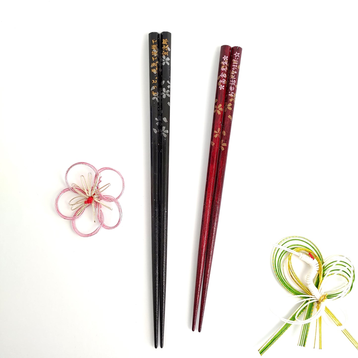 Octagonal cherry blossoms Japanese chopstick black red - SINGLE PAIR