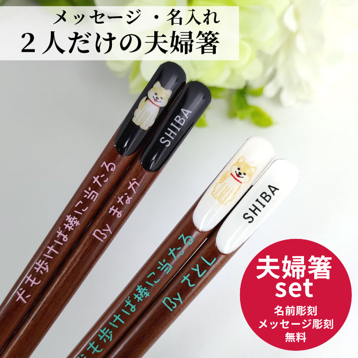 Cute Japanese chopsticks with adorable shiba dog design black white - DOUBLE PAIR