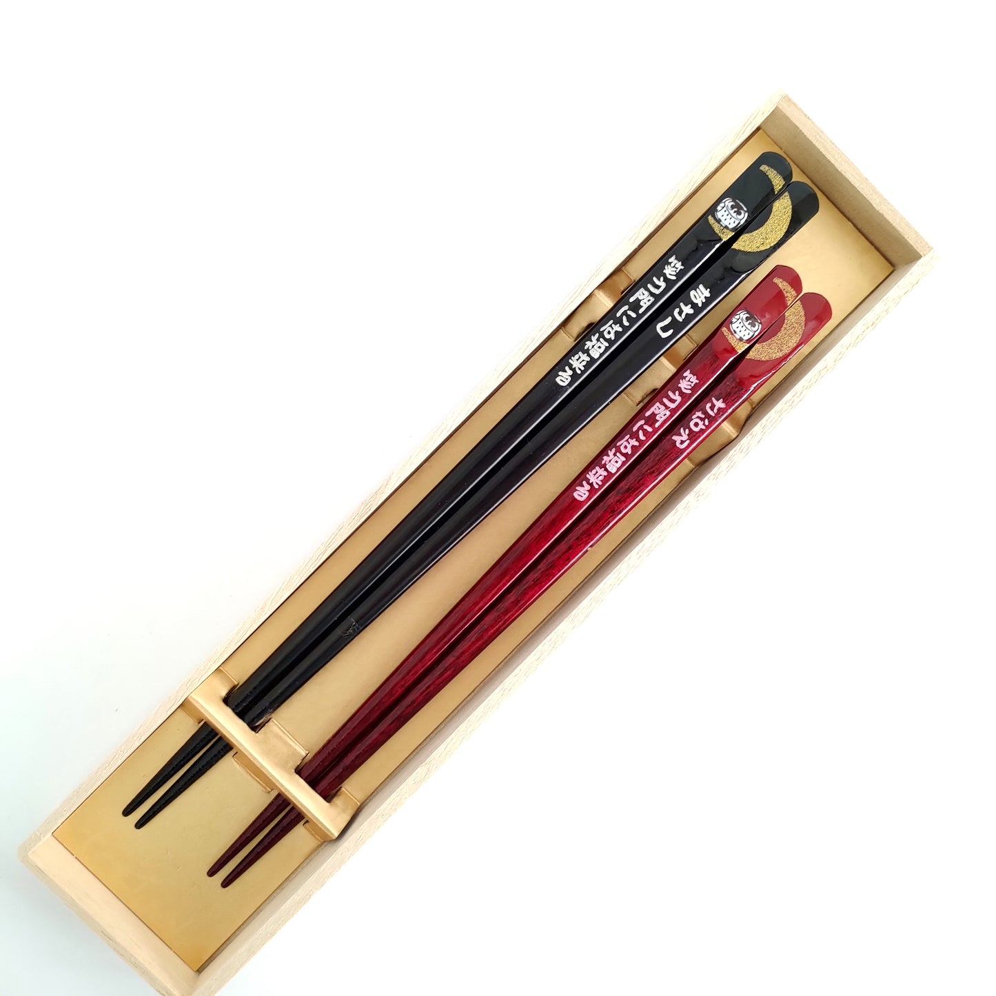 Awesome moon and owl design Japanese chopstics black red - DOUBLE PAIR WITH ENGRAVED WOODEN BOX SET