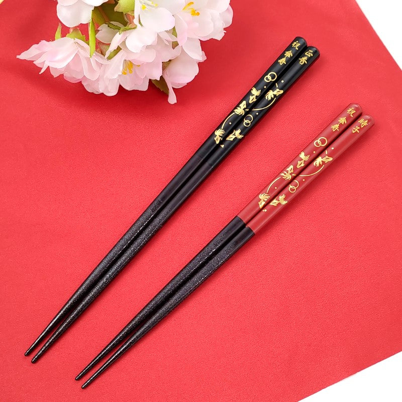 Golden lucky goldfish Japanese chopsticks black red - SINGLE PAIR