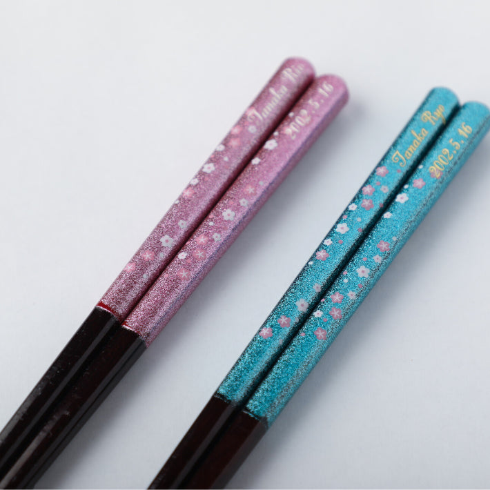 Fantastic shiny Japanese chopsticks with small flowers blue pink - SINGLE PAIR